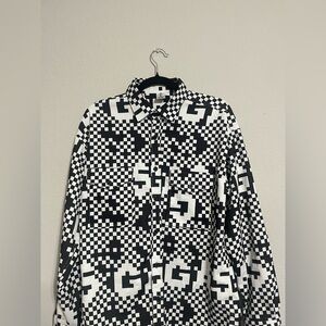 Youngor B&W Checkered Casual Long Sleeve Button Down (Size: XL)